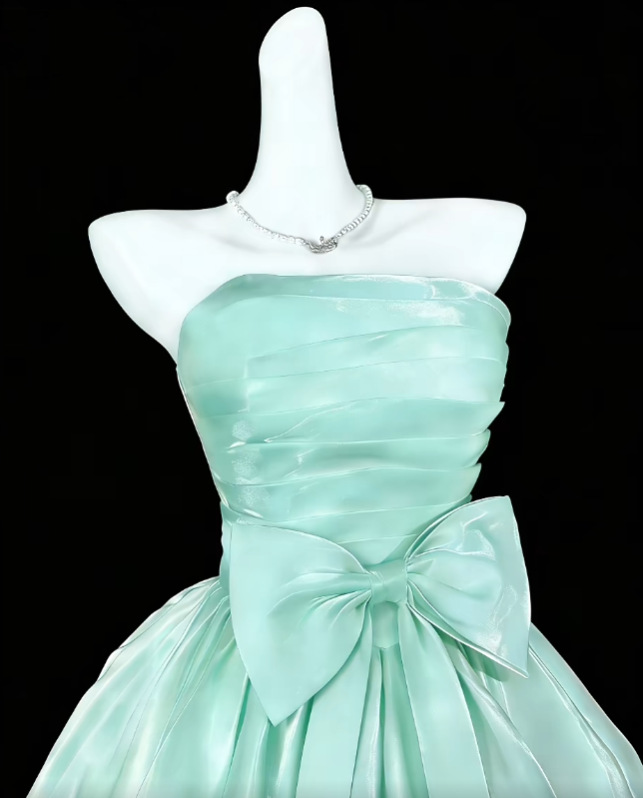 Robe de soirée bustier vert menthe avec nœud-nœud courte mini, pour cocktail ou bal de promo N4360