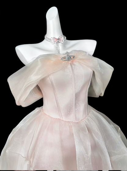 Robes de bal uniques, épaules dénudées, roses poudrées, courtes, mini, pour cocktail ou soirée de retrouvailles, N4365