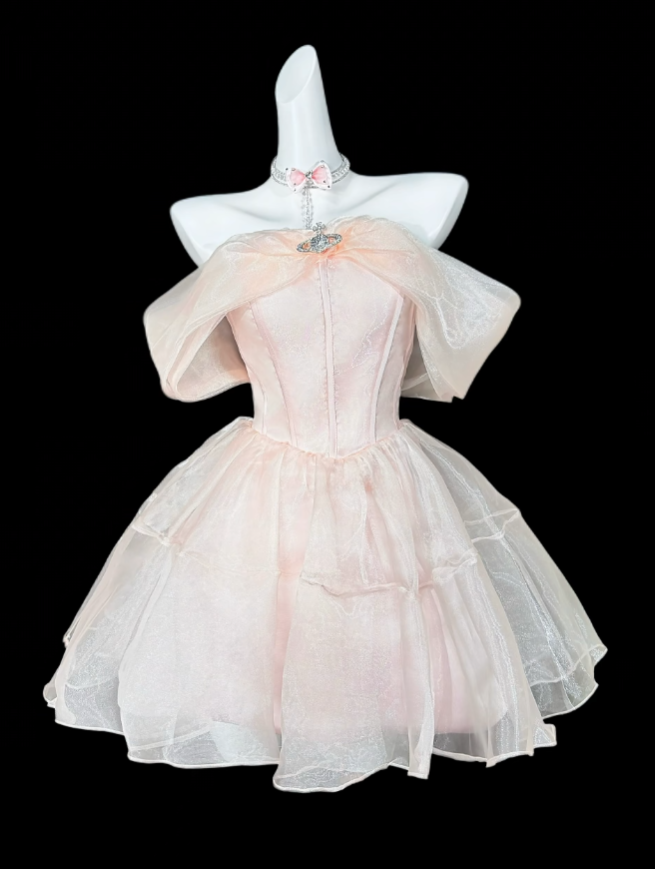 Robes de bal uniques, épaules dénudées, roses poudrées, courtes, mini, pour cocktail ou soirée de retrouvailles, N4365