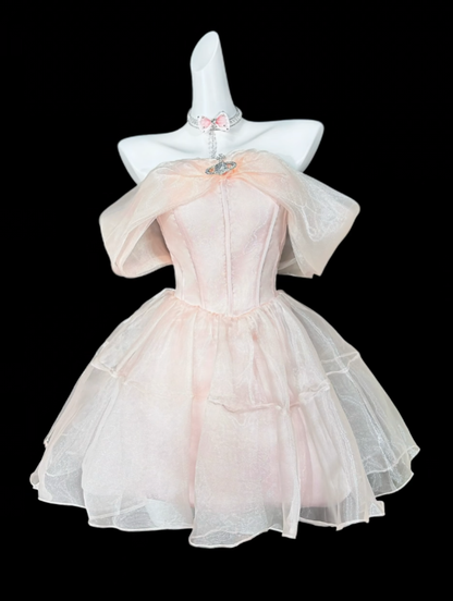 Robes de bal uniques, épaules dénudées, roses poudrées, courtes, mini, pour cocktail ou soirée de retrouvailles, N4365