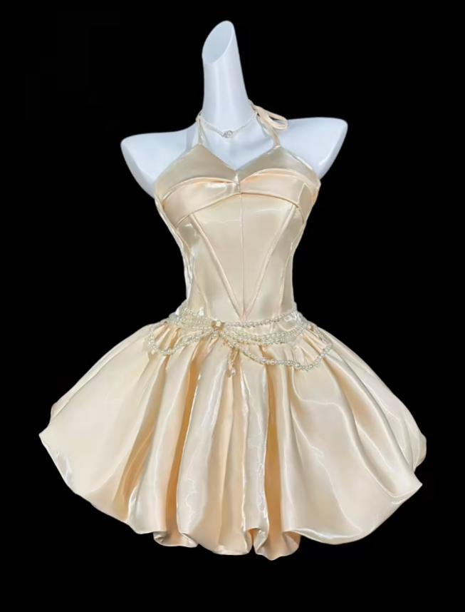 Douce Robe de Bal Licou Rose sans Manches Courte Mini Fête Cocktail Robe de Rentrée N4370