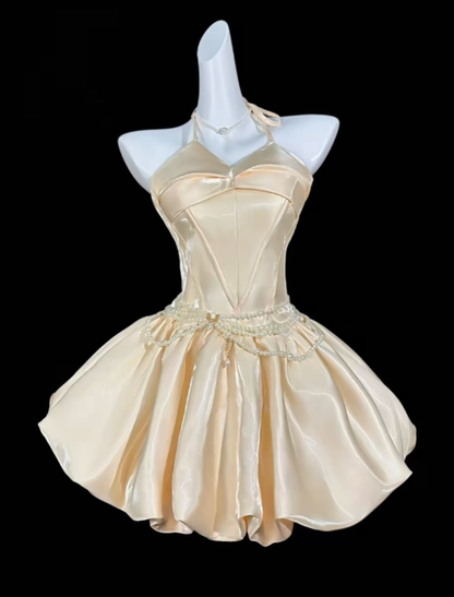 Douce Robe de Bal Licou Rose sans Manches Courte Mini Fête Cocktail Robe de Rentrée N4370