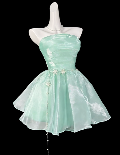 Schönes Ballkleid Trägerlos Kurz Mini Mintgrün Abschlussball High School Party Homecoming Kleider N4373
