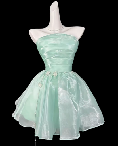 Schönes Ballkleid Trägerlos Kurz Mini Mintgrün Abschlussball High School Party Homecoming Kleider N4373