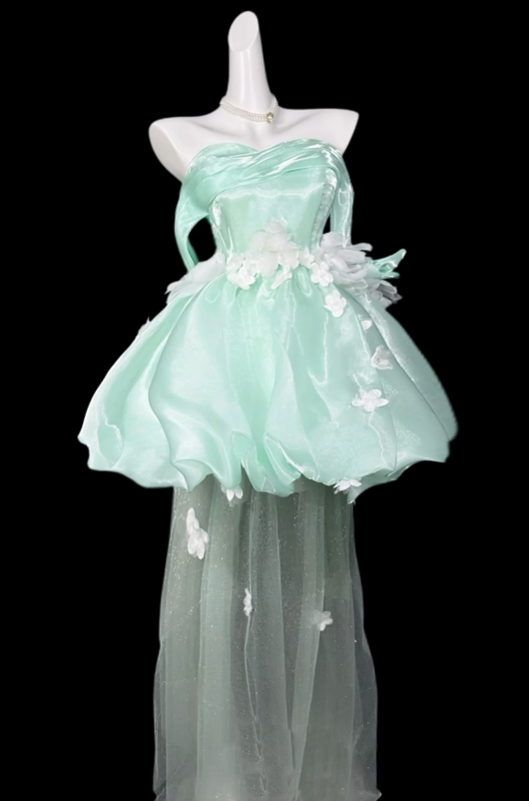 Robes de bal uniques, épaules dénudées, vert menthe, courtes, mini robes de soirée cocktail pour le retour (N4376)