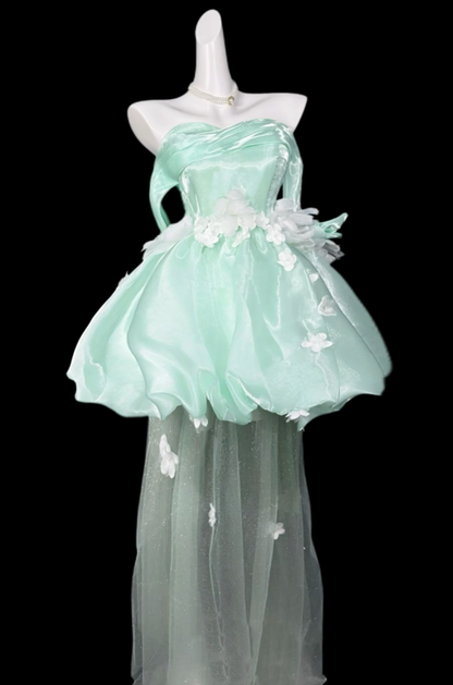 Robes de bal uniques, épaules dénudées, vert menthe, courtes, mini robes de soirée cocktail pour le retour (N4376)