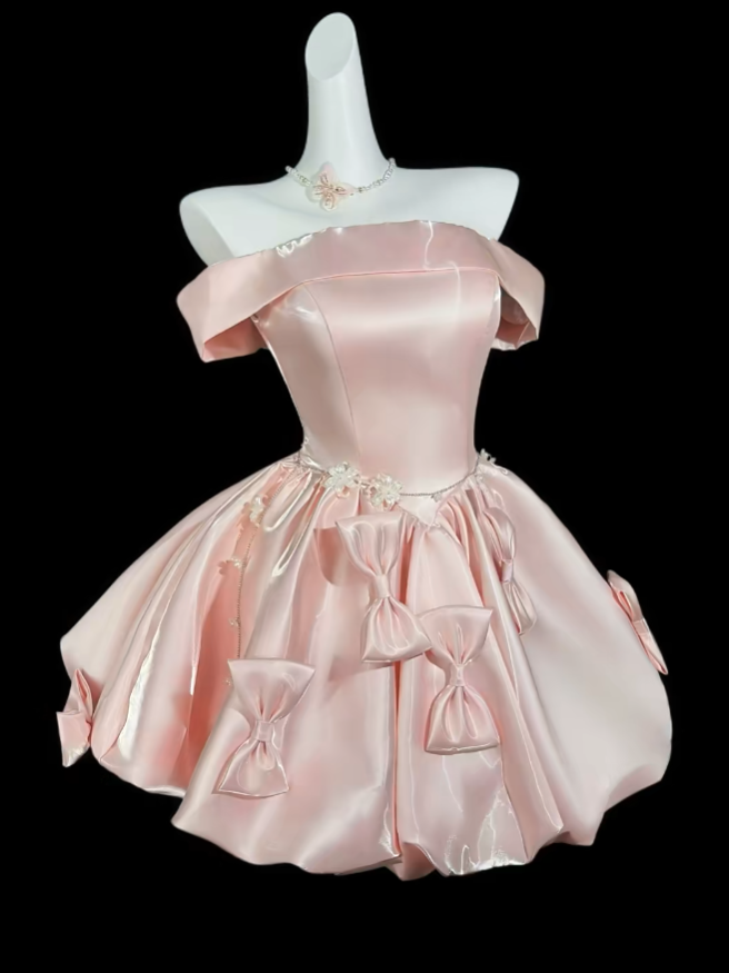 Einzigartige Ballkleider schulterfrei Rouge Pink Kurze Mini Party Abschlussball Heimkehr Kleider N4380