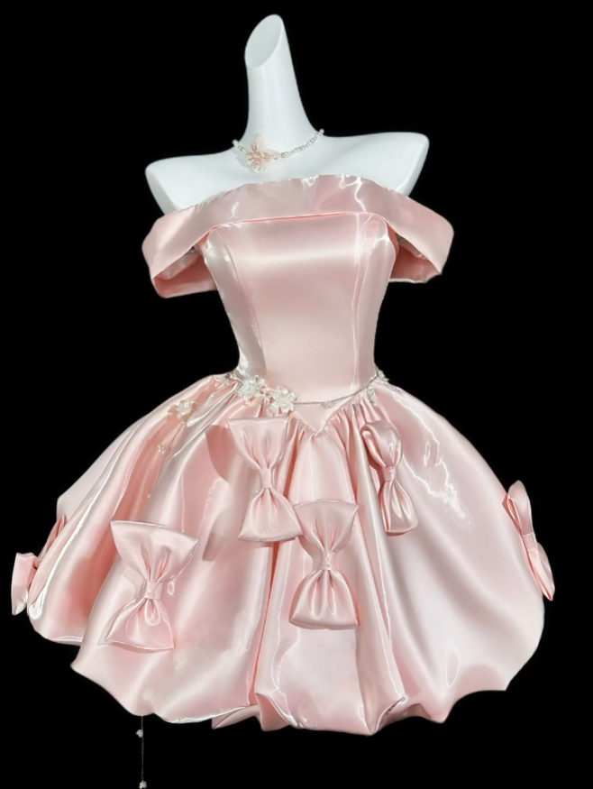 Einzigartige Ballkleider schulterfrei Rouge Pink Kurze Mini Party Abschlussball Heimkehr Kleider N4380