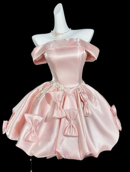 Einzigartige Ballkleider schulterfrei Rouge Pink Kurze Mini Party Abschlussball Heimkehr Kleider N4380