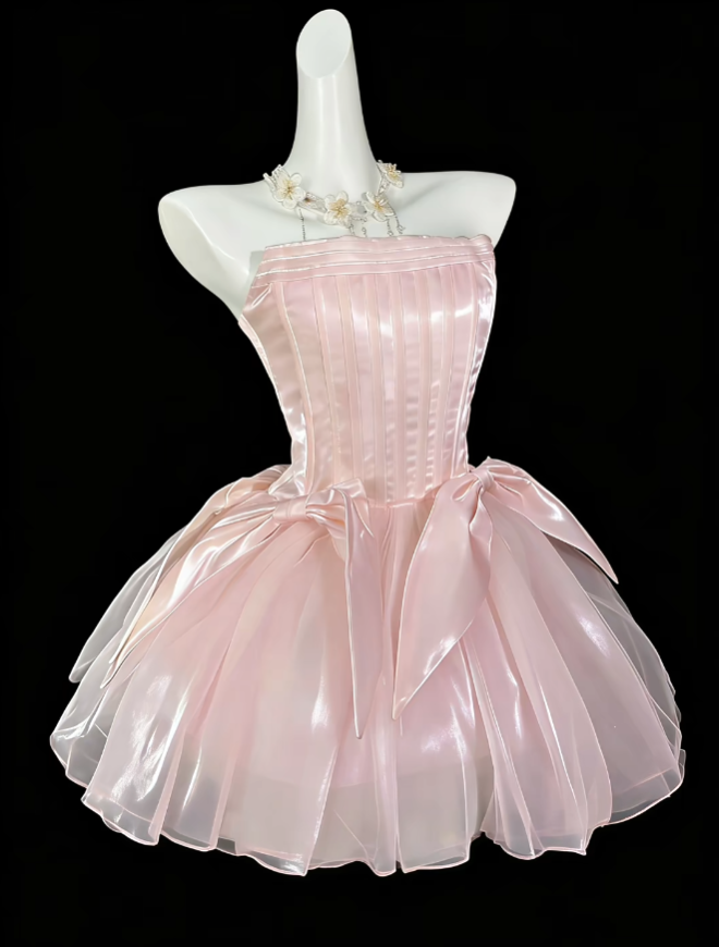 Jolie Robe de Bal Courte Mini sans Bretelles Bleu Ciel Clair pour Bal de Promo Lycée Fête de Rentrée N4470