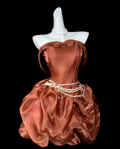 Süßes Ballkleid Trägerlos Braun Kurz Mini Mit Perlenbesatz Party Cocktail Homecoming Kleider N4385