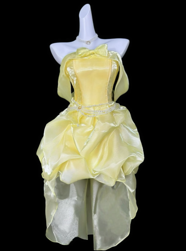 Süßes Ballkleid Trägerlos Gelb Tiefer Ausschnitt Party Cocktail Homecoming Kleider N4391