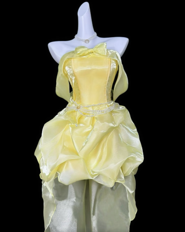 Süßes Ballkleid Trägerlos Gelb Tiefer Ausschnitt Party Cocktail Homecoming Kleider N4391