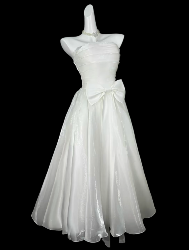 Modest Ball Gown Strapless Blue Tea Length Evening Dresses Night Date Prom Dress For Women N4410
