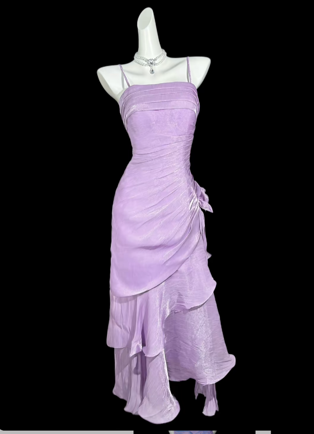 Modest Mermaid Spaghetti Strap Lilac Evening Dresses Night Date Prom Dress For Women N4395