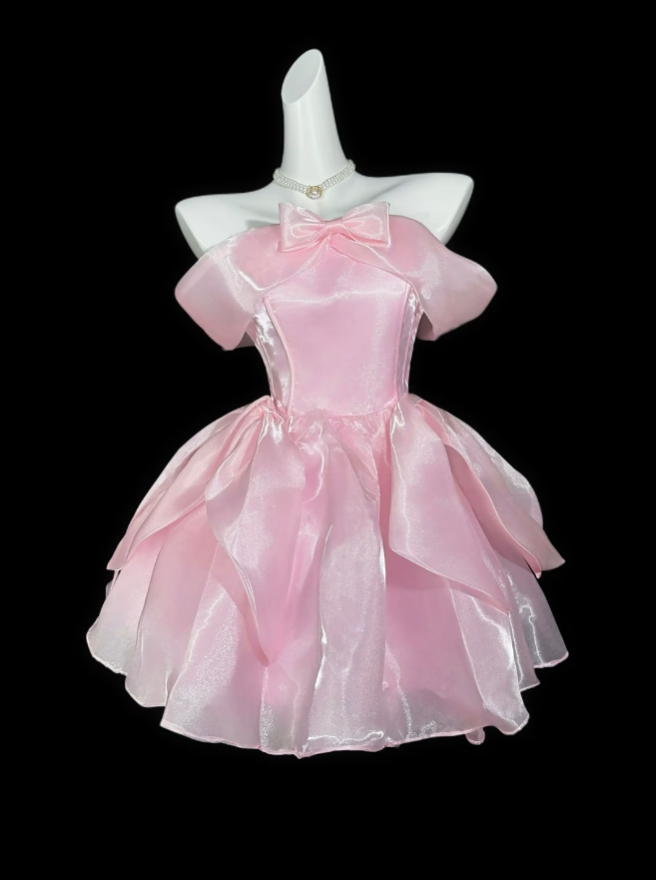 Unique Ball Gowns Off The Shoulder Pink Short Mini Party Graduation Homecoming Dresses N4396