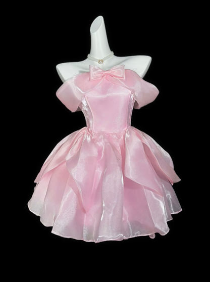 Unique Ball Gowns Off The Shoulder Pink Short Mini Party Graduation Homecoming Dresses N4396