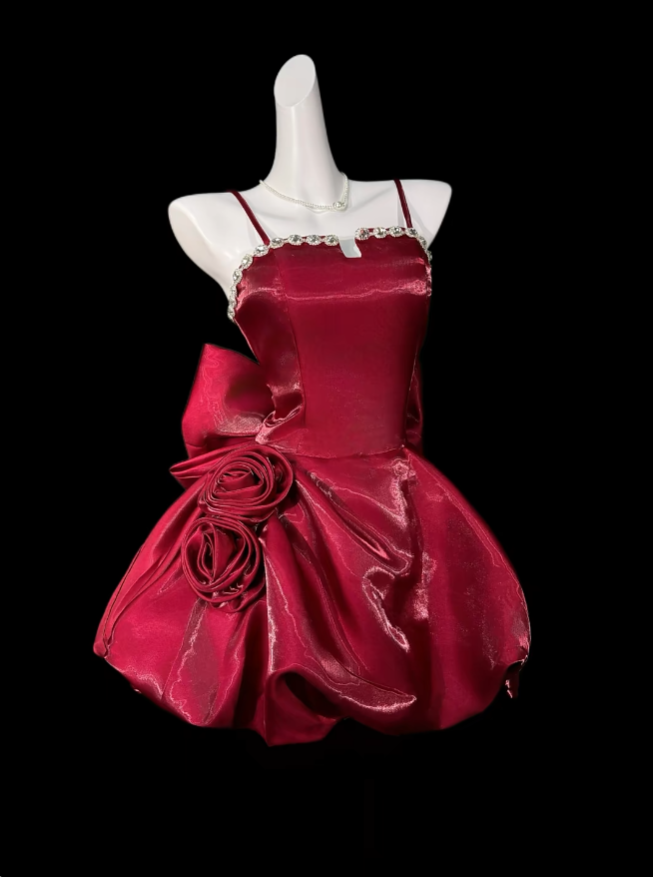 Robe de Bal Courte à Bretelles Fines avec Perles, Mini Robe de Soirée/Cocktail/Retour à la Maison, Bleu Clair N4399