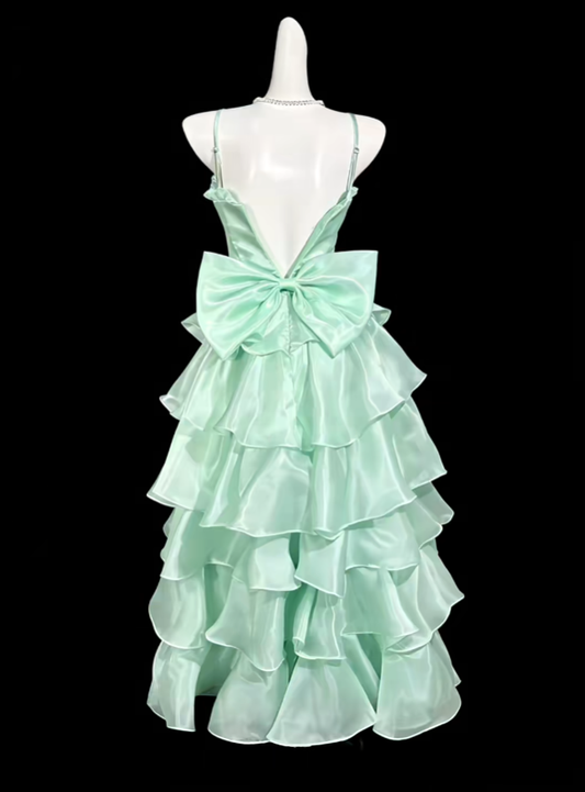 Prinzessin Abschlussballkleider Ballkleider Spaghettiträger Mintgrünes Abendkleid Lang Festliches Kleid N4404