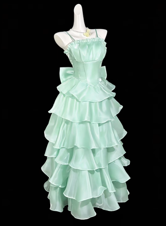 Prinzessin Abschlussballkleider Ballkleider Spaghettiträger Mintgrünes Abendkleid Lang Festliches Kleid N4404