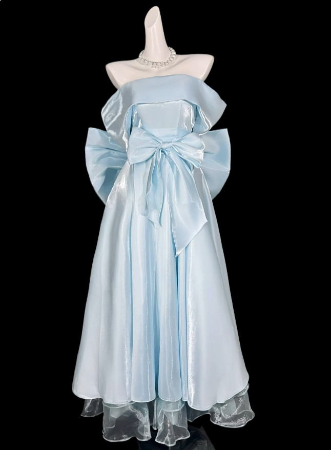 Ball Gowns Off The Shoulder Light Sky Blue With Sleeves Summer Birthday Elegant Outfit Wedding Guest Dresses N4336