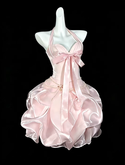Sweet Ball Gown Halter Light Pink Short Mini Party Cocktail Homecoming Dresses N4407