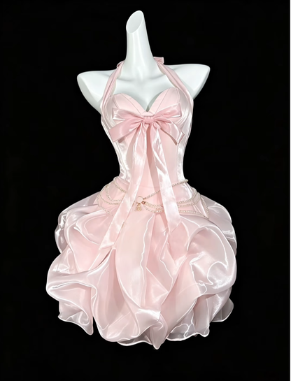 Sweet Ball Gown Halter Light Pink Short Mini Party Cocktail Homecoming Dresses N4407