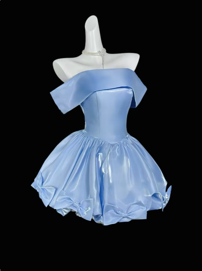 Robes de bal courtes bleu clair à épaules dénudées pour cocktail, soirée, retour à la maison N4409
