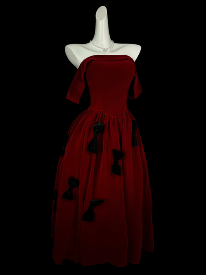 Robes de bal modestes, col bateau, velours bordeaux, longueur thé, robes de soirée, robe de bal de rendez-vous nocturne N4412