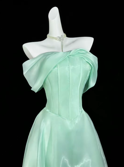 Modeste Robe de Soirée Vert Menthe Coupe Droite Épaules Dénudées pour Femmes Soirée Rendez-vous Bal de Promo N4432