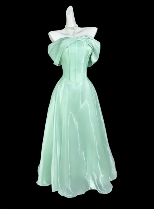 Modeste Robe de Soirée Vert Menthe Coupe Droite Épaules Dénudées pour Femmes Soirée Rendez-vous Bal de Promo N4432