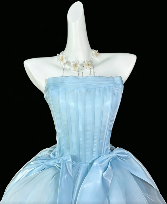 Jolie Robe de Bal Courte Mini sans Bretelles Bleu Ciel Clair pour Bal de Promo Lycée Fête de Rentrée N4470