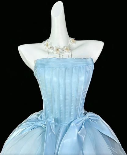 Jolie Robe de Bal Courte Mini sans Bretelles Bleu Ciel Clair pour Bal de Promo Lycée Fête de Rentrée N4470