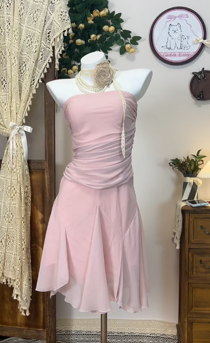Cute A Line Strapless Chiffon Pink Senior Short Formal Graduation Inspo Homecoming Dresses N4564