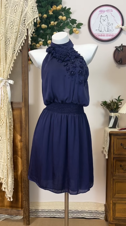 Elegantes A-Linien-Neckholder Marineblau Chiffon Kurzes Abschlusskleid High School Homecoming Kleider N4566