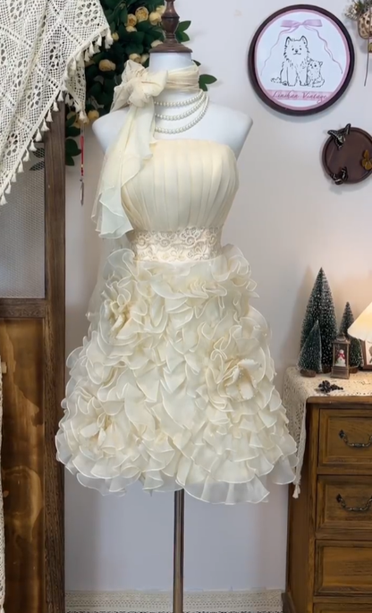 Unique Ball Gown Strapless Chiffon Champagne Senior Short Hoco Court High School Homecoming Dresses N4577