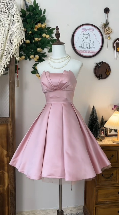 Mignonne Robe de Bal bustier en satin rose, Courte, pour la Danse, Cérémonie de Remise des Diplômes, Soirée, Bal de Fin d'année, Robes de Rentrée N4582