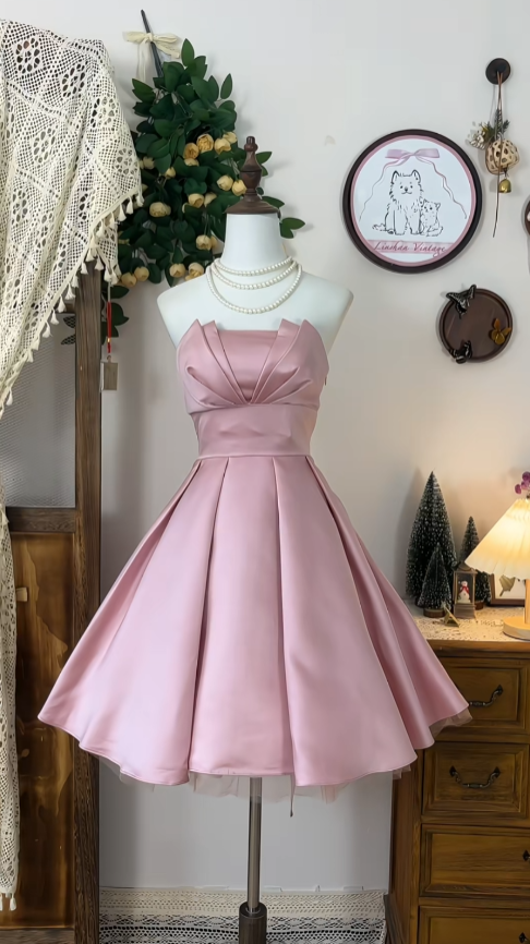 Mignonne Robe de Bal bustier en satin rose, Courte, pour la Danse, Cérémonie de Remise des Diplômes, Soirée, Bal de Fin d'année, Robes de Rentrée N4582