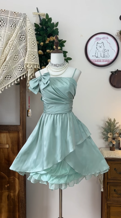 Pretty A Line Spaghetti Strap Blue Satin Mini Senior Short Graduation High School Homecoming Dresses N4584