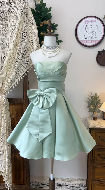 Cute Ball Gown Strapless Mint Green Satin Senior Short Formal Graduation Inspo Homecoming Dresses N4590