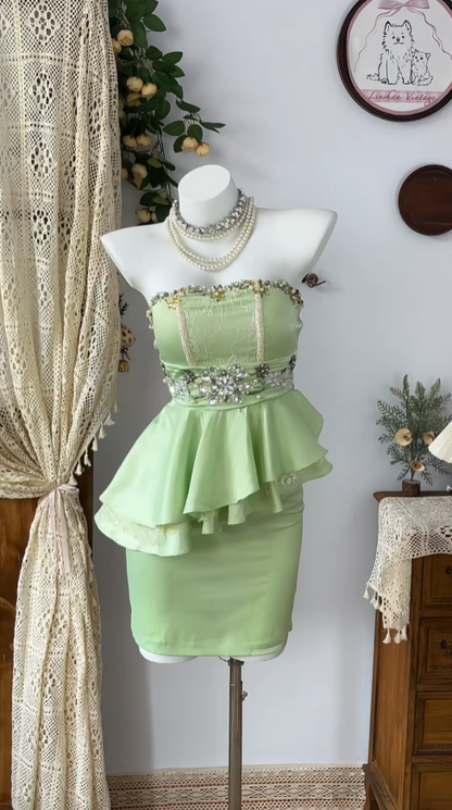 Cute Sheath Strapless Green Senior Formal Graduation Inspo Homecoming Dresses N4602