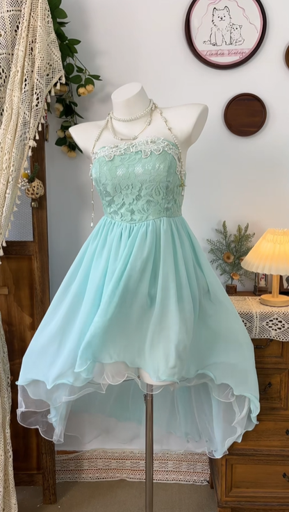 Belles robes de bal sans bretelles en mousseline bleue et dentelle pour bal de promo/fin d'études, robes de bal de rentrée N4616