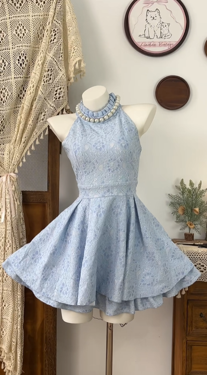 Belles robes de bal licou bleu poussiéreux mini senior courtes robes de remise de diplôme lycée bal de promo N4627