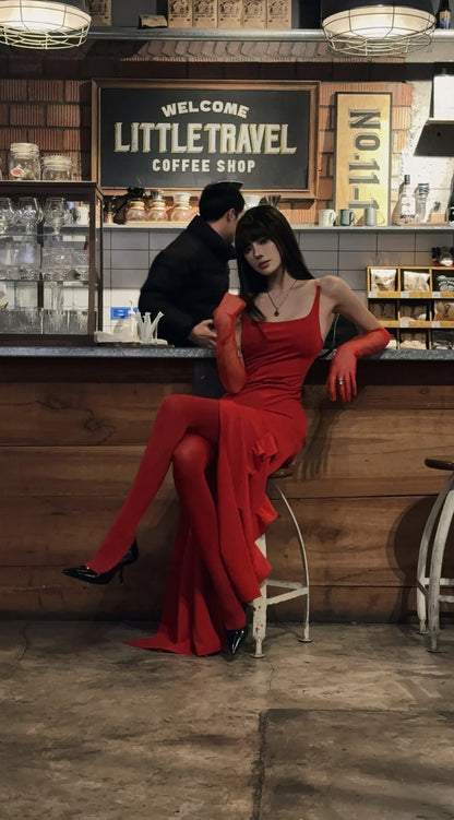 Robe de bal longue sirène bustier rouge vif fendue - Inspiration robe de bal formelle N462