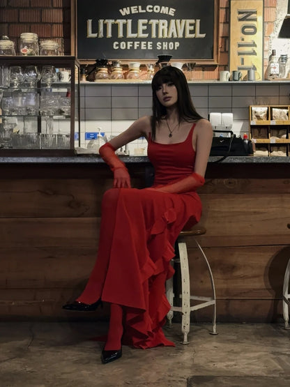 Robe de bal longue sirène bustier rouge vif fendue - Inspiration robe de bal formelle N462