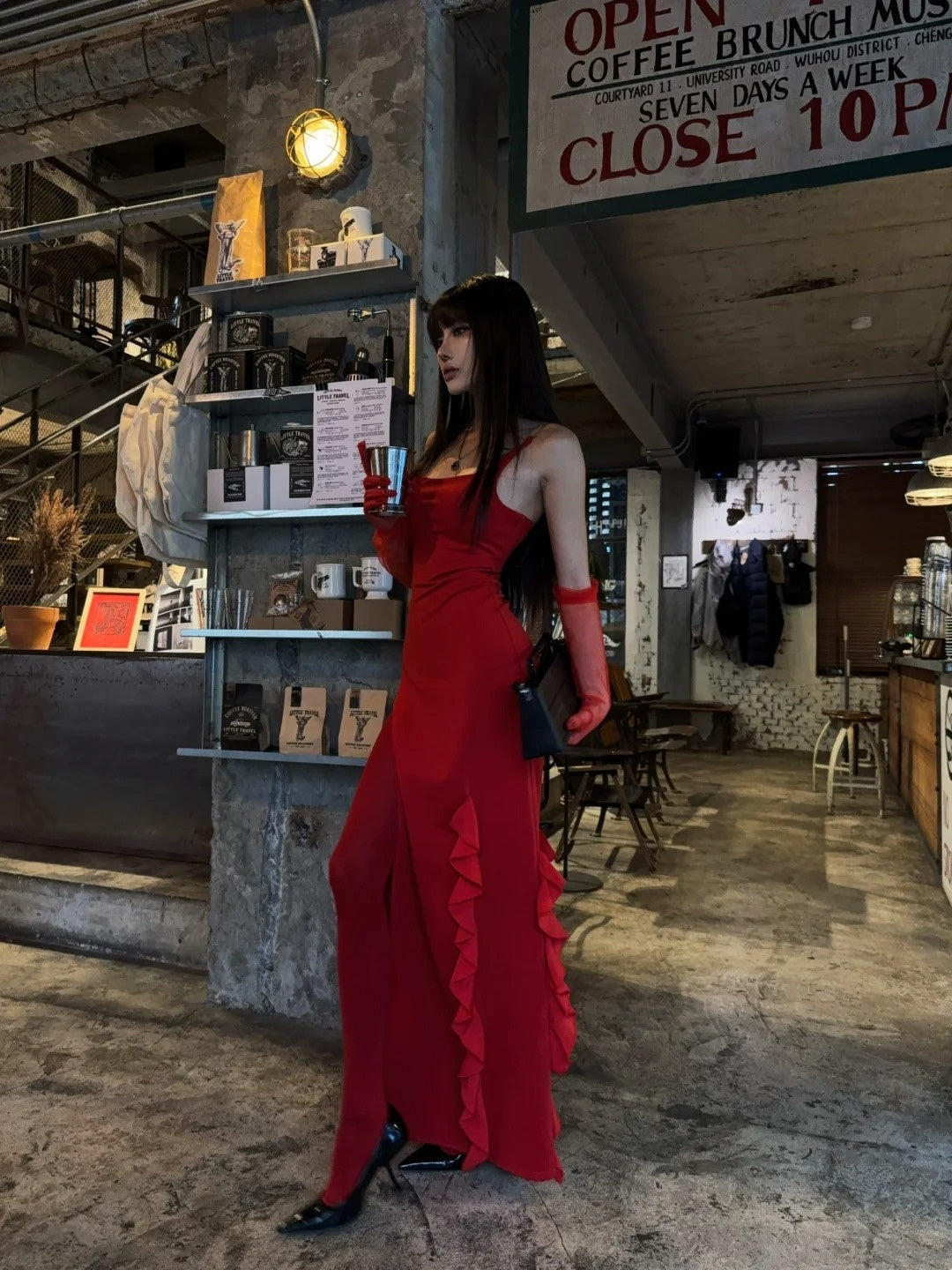 Robe de bal longue sirène bustier rouge vif fendue - Inspiration robe de bal formelle N462