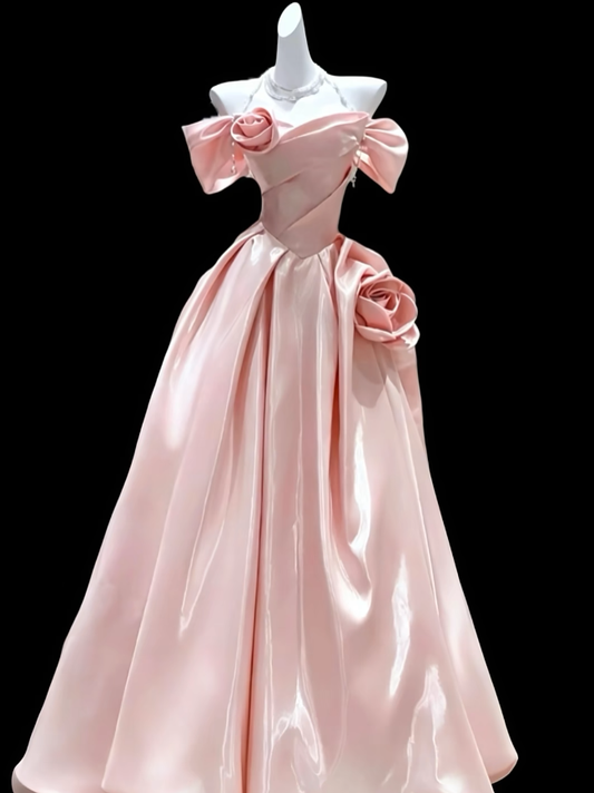 Prinzessin Abschlussballkleider Formelle Ballkleider Schulterfrei Pink Lange Partykleider N4633