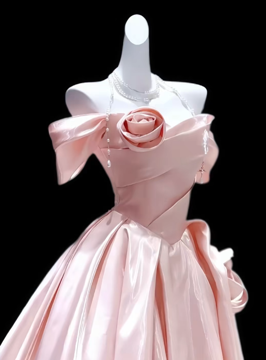 Prinzessin Abschlussballkleider Formelle Ballkleider Schulterfrei Pink Lange Partykleider N4633