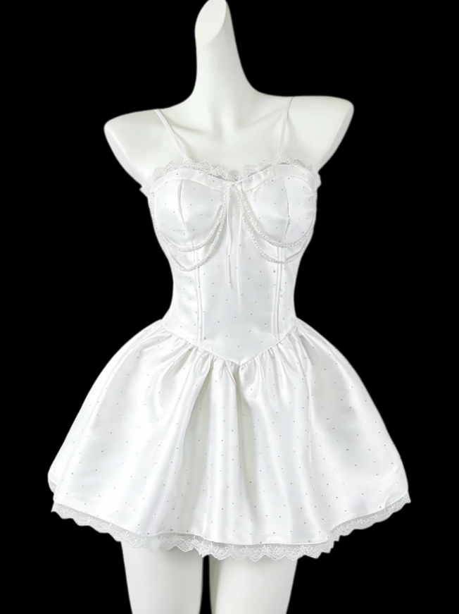 Pretty Ball Gown Spaghetti Strap White Satin Senior Inspo Graduation High School Short Homecoming Dresses N4651