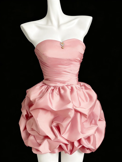 Pretty Ball Gown Sweetheart Pink Satin Mini Senior Inspo Graduation High School Short Homecoming Dresses N4652